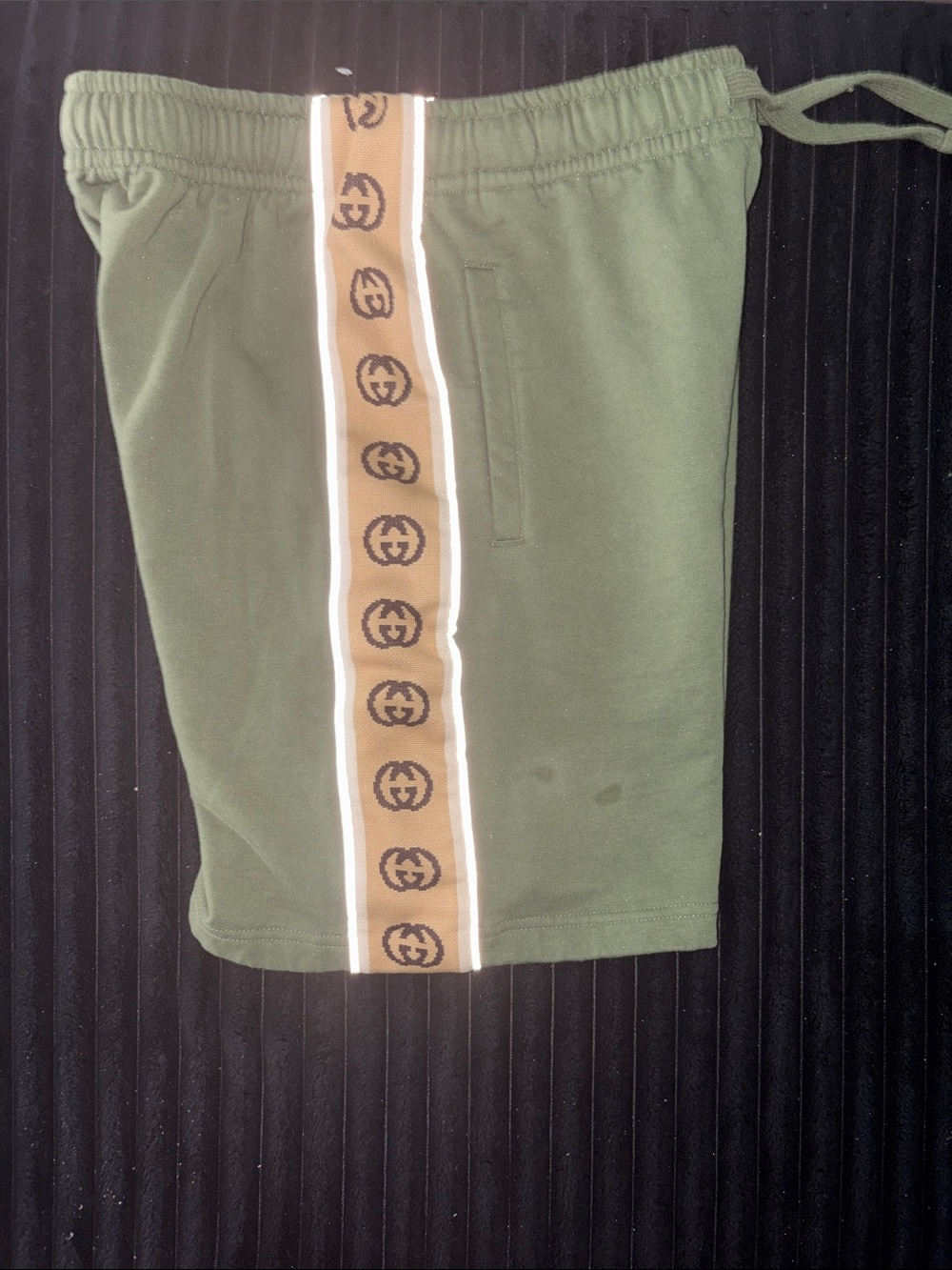 Gucci Green Shorts with Branded Side Stripe